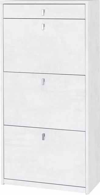 Scarpiera SARMOG con 3 ante e 1 cassetto, finitura bianco ossido opaco, H127 x L63 x P29 cm