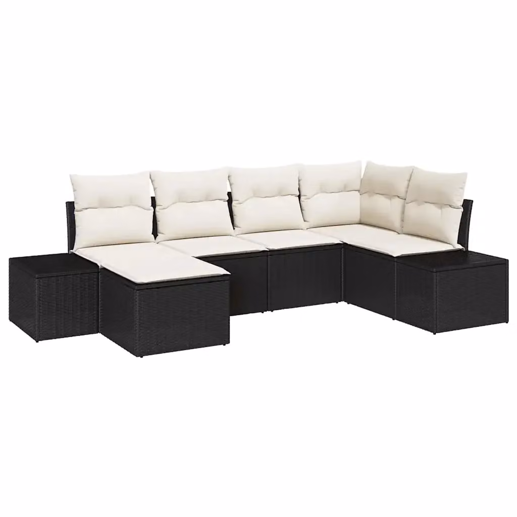 Set Divano da Giardino vidaXL 6 pz a Forma a L con Cuscini, Nero e Beige – 2