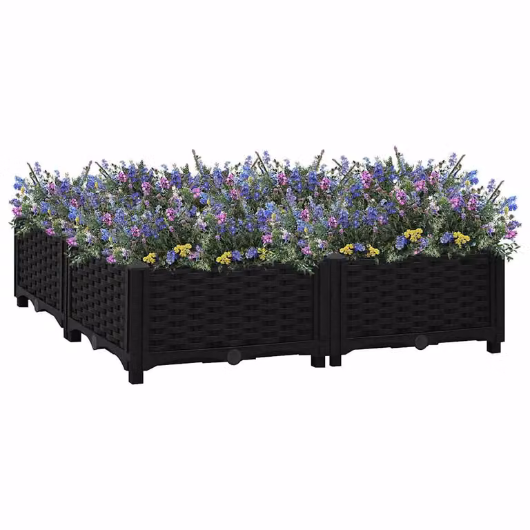 Fioriera Rialzata vidaXL in Plastica Nera L: 80 cm, P: 80 cm, H: 23 cm
