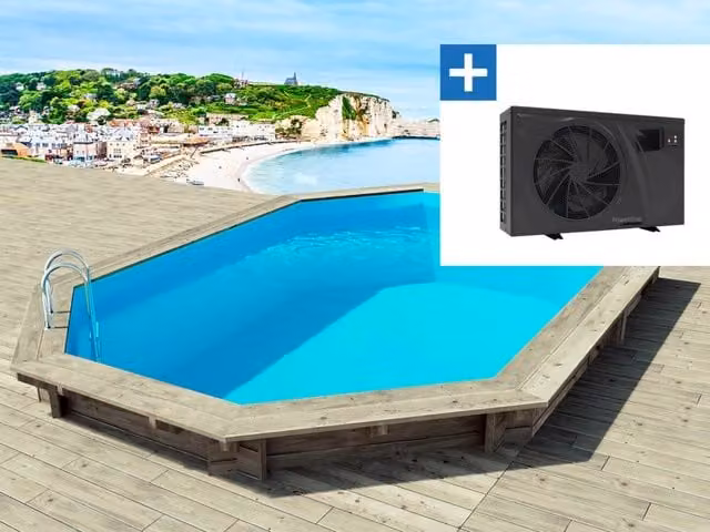 Piscina ovale in legno Brazilia 145 con pompa di calore da 6,1 kW, L: 586 cm, P: 386 cm, H: 144 cm
