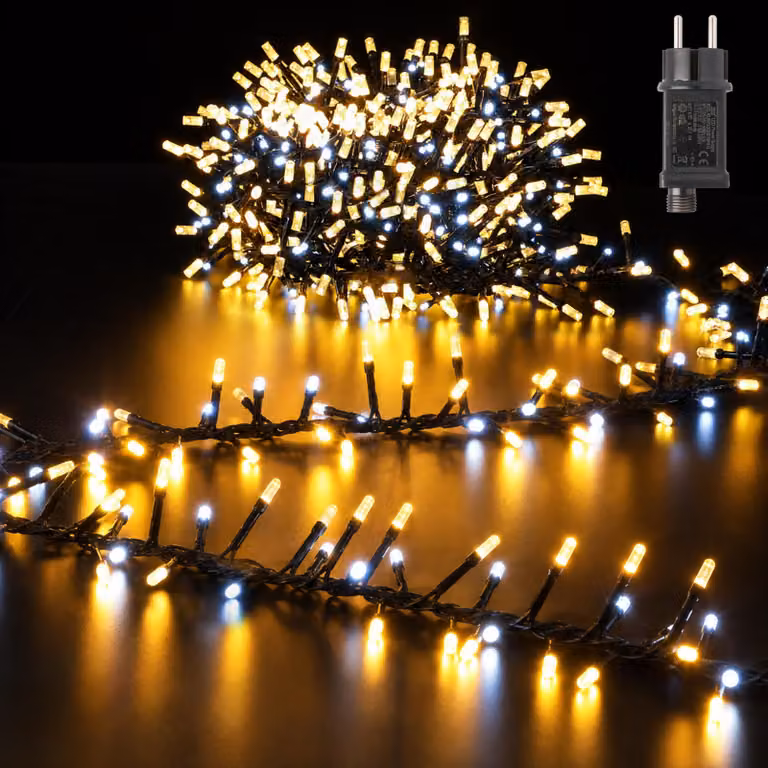 Catena luminosa da 10 metri, con più di 500 LED, luce bianca calda/fredda, grado di protezione IP44, 9 modalità