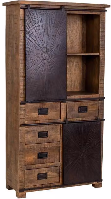 Armadio Wanderlust Deco in legno di mango e metallo stile industrial con ante scorrevoli, colore marrone e nero, L: 100 cm, P: 42 cm, H: 190 cm – 1