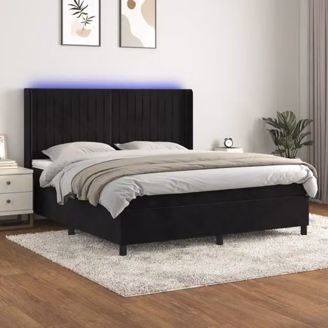 Letto Ibrido vidaXL in Velluto Nero con Illuminazione LED e Porte USB L/P/H: 160 x 200 x 128 cm – 1