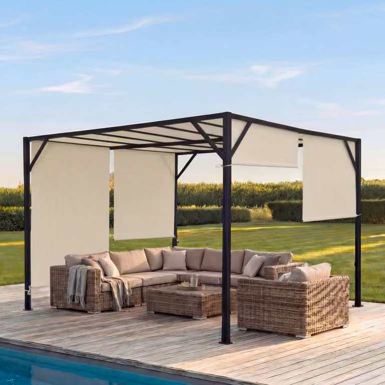 Pergola Beja, gazebo da giardino, copertura per terrazza, robusto telaio in acciaio da 6 cm + tetto scorrevole ~ 4x4 m