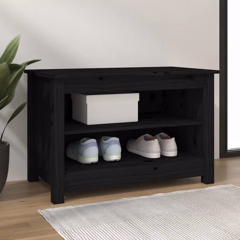 Scarpiera vidaXL in legno massello di pino nero stile rustico L: 70 cm, P: 38 cm, H: 45,5 cm
