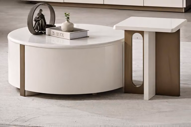 Elegante tavolino da salotto e tavolino di servizio dal design moderno e di grande contrasto