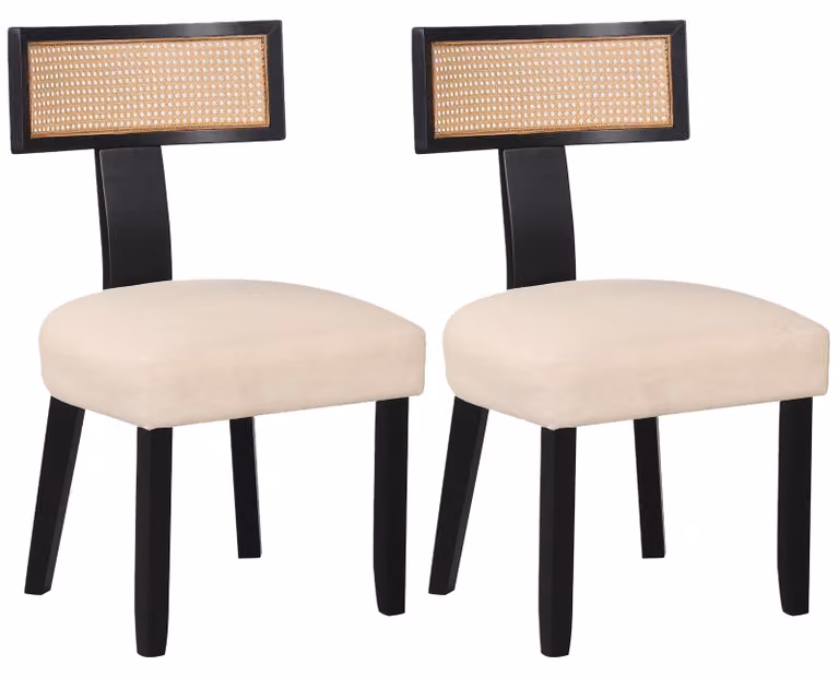 COSTWAY Set di 2 sedie da sala da pranzo in rattan, sedie da cucina in legno, sedie da tavolo da pranzo con seduta imbottita, sedie in legno fino a 180 kg, sedia imbottita, nero + beige
