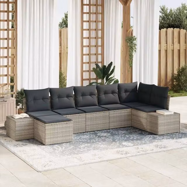 Set Divano da Giardino 7 pz Grigio chiaro polyrattan 3355821