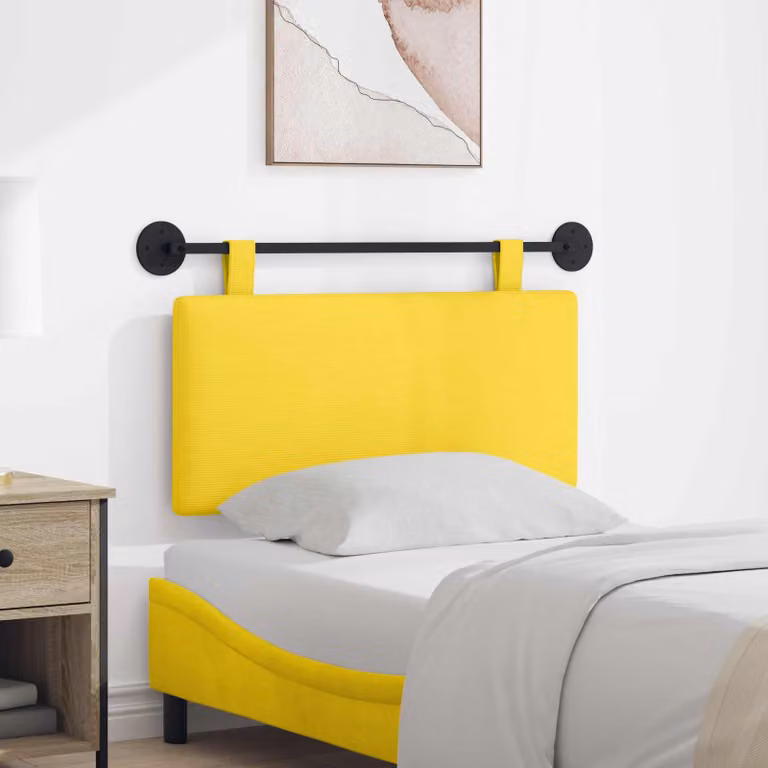 Testiera sospesa vidaXL in tessuto cord giallo con pannello imbottito e struttura in legno e metallo