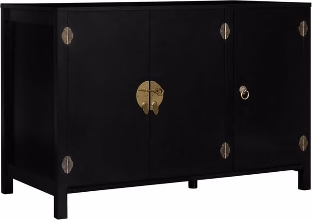 Credenza bassa YANG IDMarket con 3 ante in legno nero e dettagli bronzo, stile moderno per soggiorno o camera da letto, L: 100 cm, P: 40 cm, H: 70 cm – 1