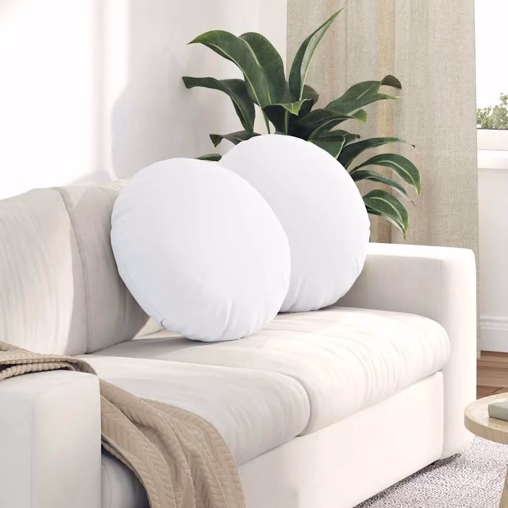 Set di 2 cuscini per seduta rotondi vidaXL in tessuto bianco con rivestimento lavabile, Ø 50 cm x H 19 cm