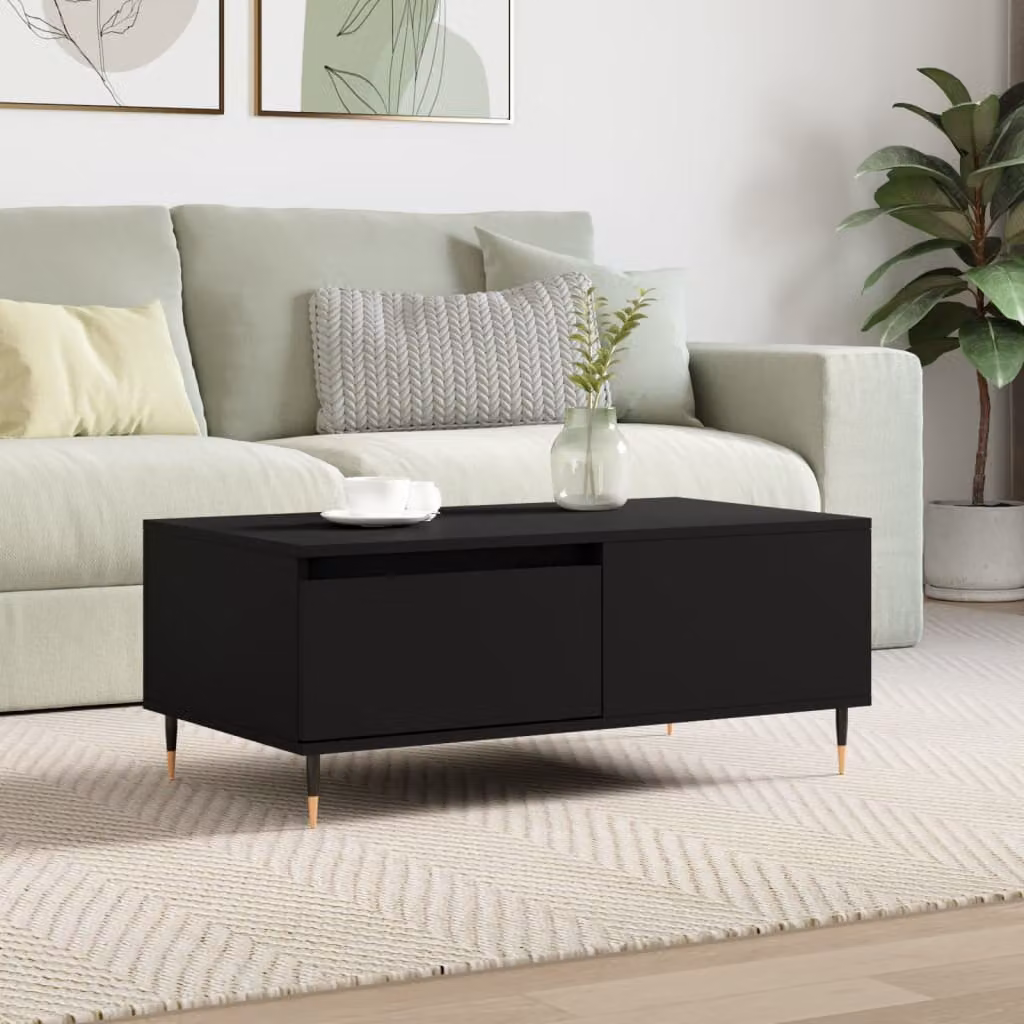 vidaXL Tavolino da Salotto Moderno Nero L: 90 cm, P: 50 cm, H: 36,5 cm in Legno e Metallo