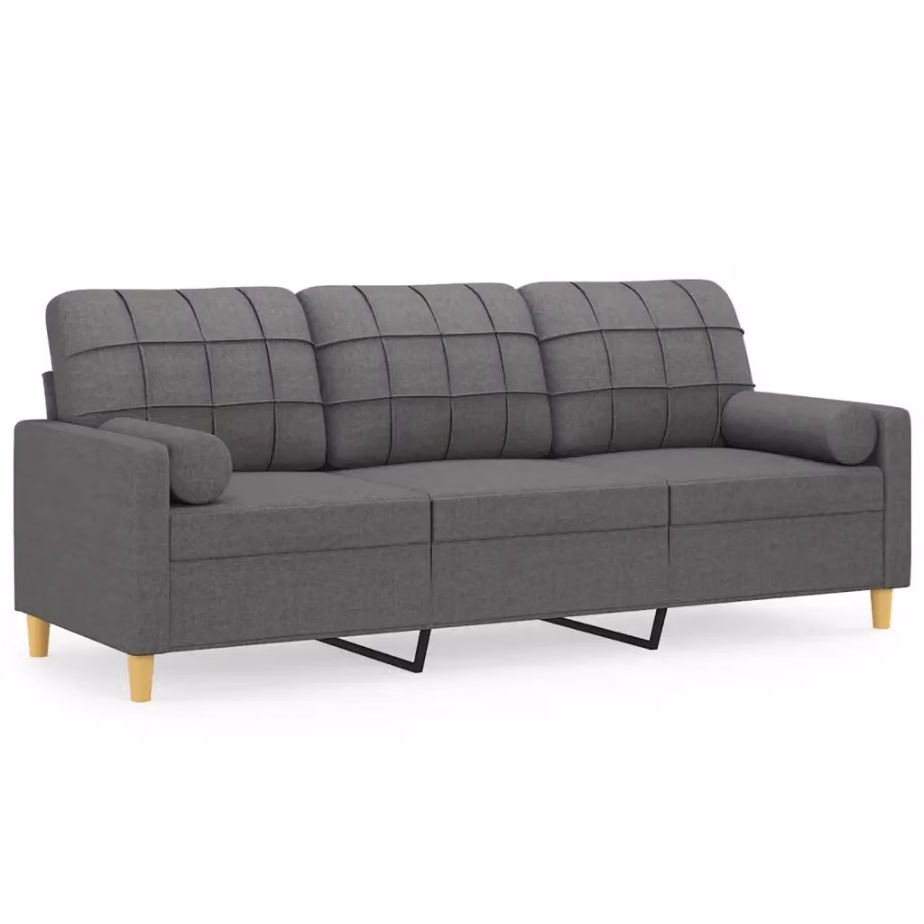 Divano a 3 posti moderno vidaXL in tessuto grigio con cuscini e coperture rimovibili L: 198 cm, P: 80 cm, H: 77 cm – 2