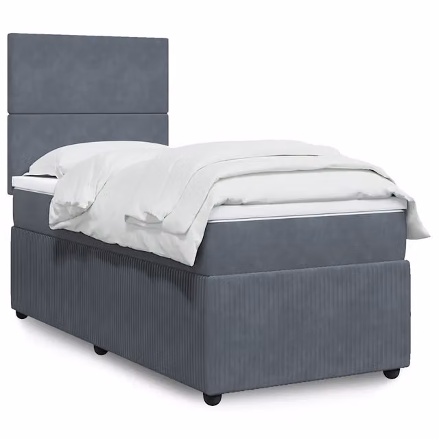 Letto con Giroletto a Molle e Materasso Ibrido vidaXL in Velluto Grigio e Bianco L/P/H: 80 x 200 cm