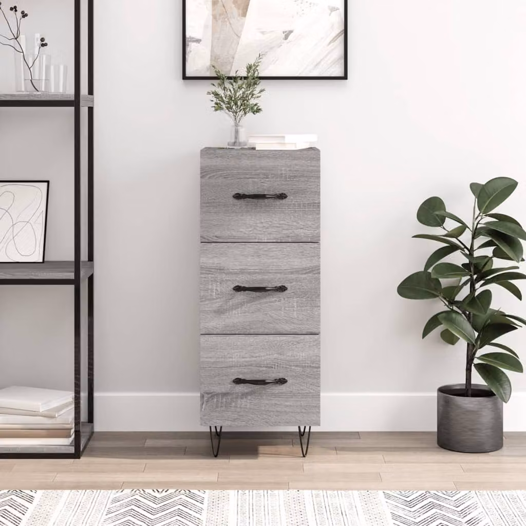 Credenza moderna vidaXL in legno multistrato e metallo, Grigio Sonoma, L/P/H: 34,5 x 34 x 90 cm