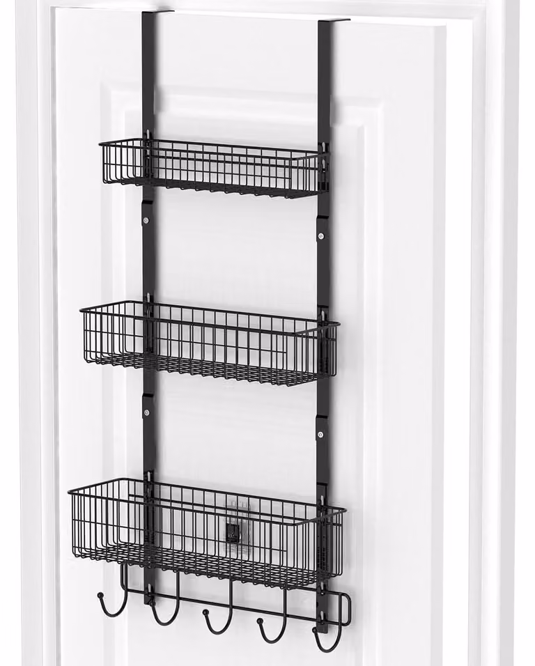 Omgoods - Organizer da appendere alla porta con 3 ripiani e ganci - Scaffale metallico per porta