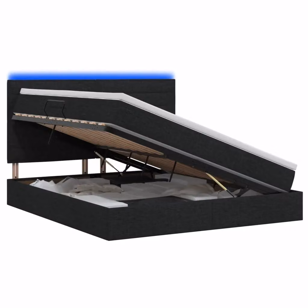 Letto con contenitore vidaXL in tessuto nero con illuminazione LED e porta USB, L/P/H: 160 x 200 x 128 cm – 2