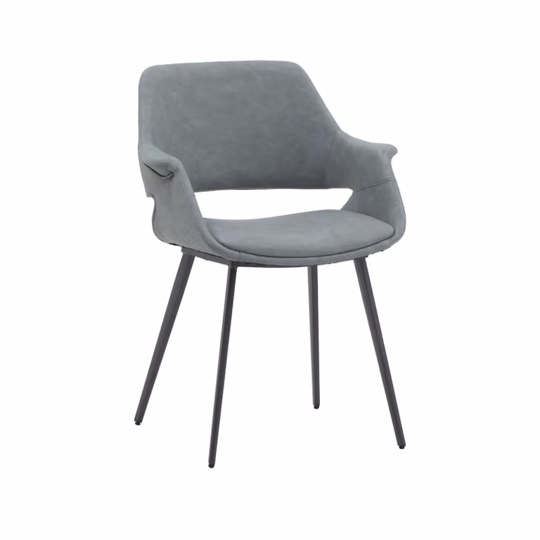 Set di sedie EMBAJADORES in similpelle grigio e gambe in metallo nero, con braccioli