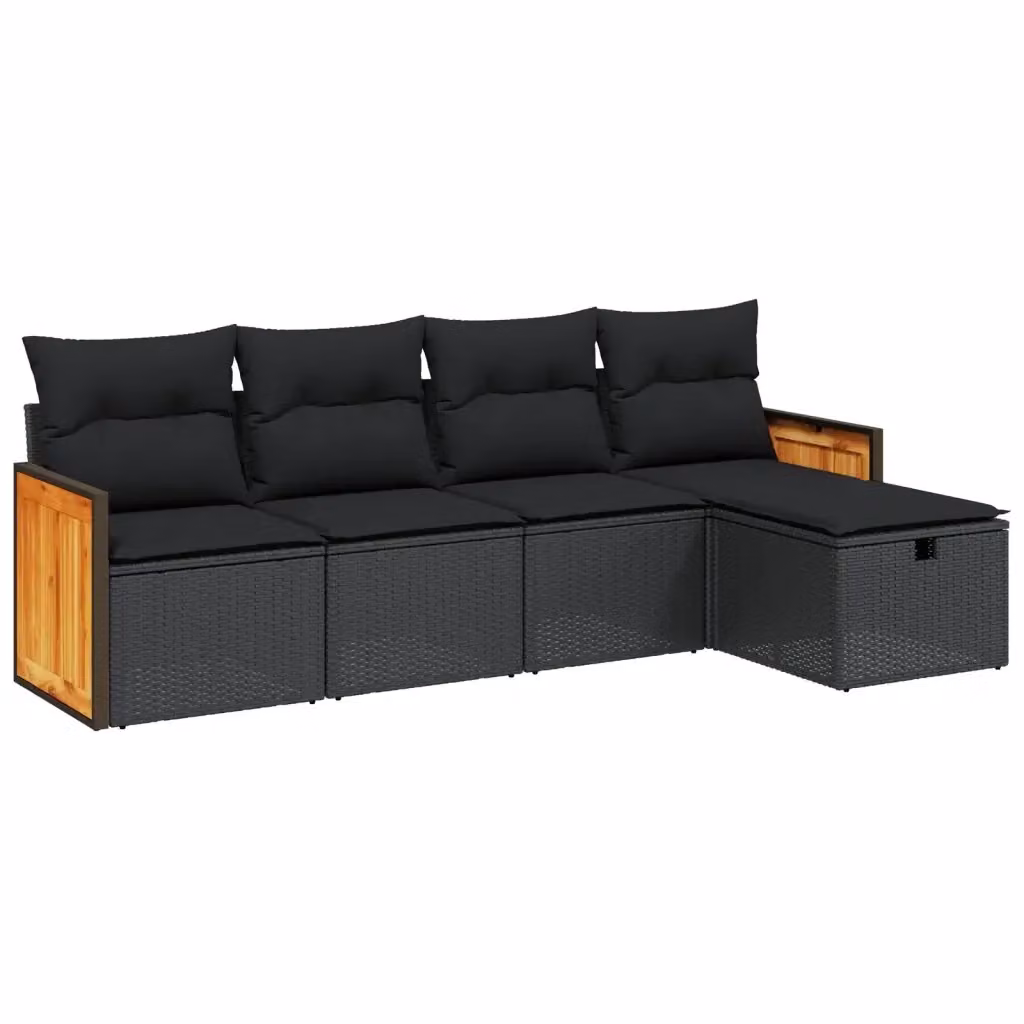 Set Divani da Giardino vidaXL 5 Pezzi a Forma di L in Polyrattan Nero con Cuscini e Struttura in Acciaio – 2