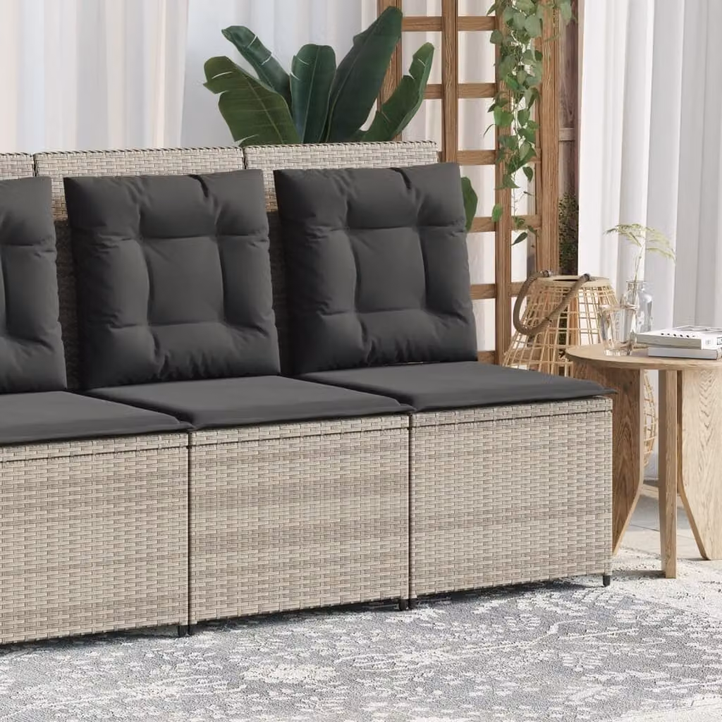 vidaXL Divano Reclinabile da Giardino in Polyrattan con Cuscini Grigio Chiaro