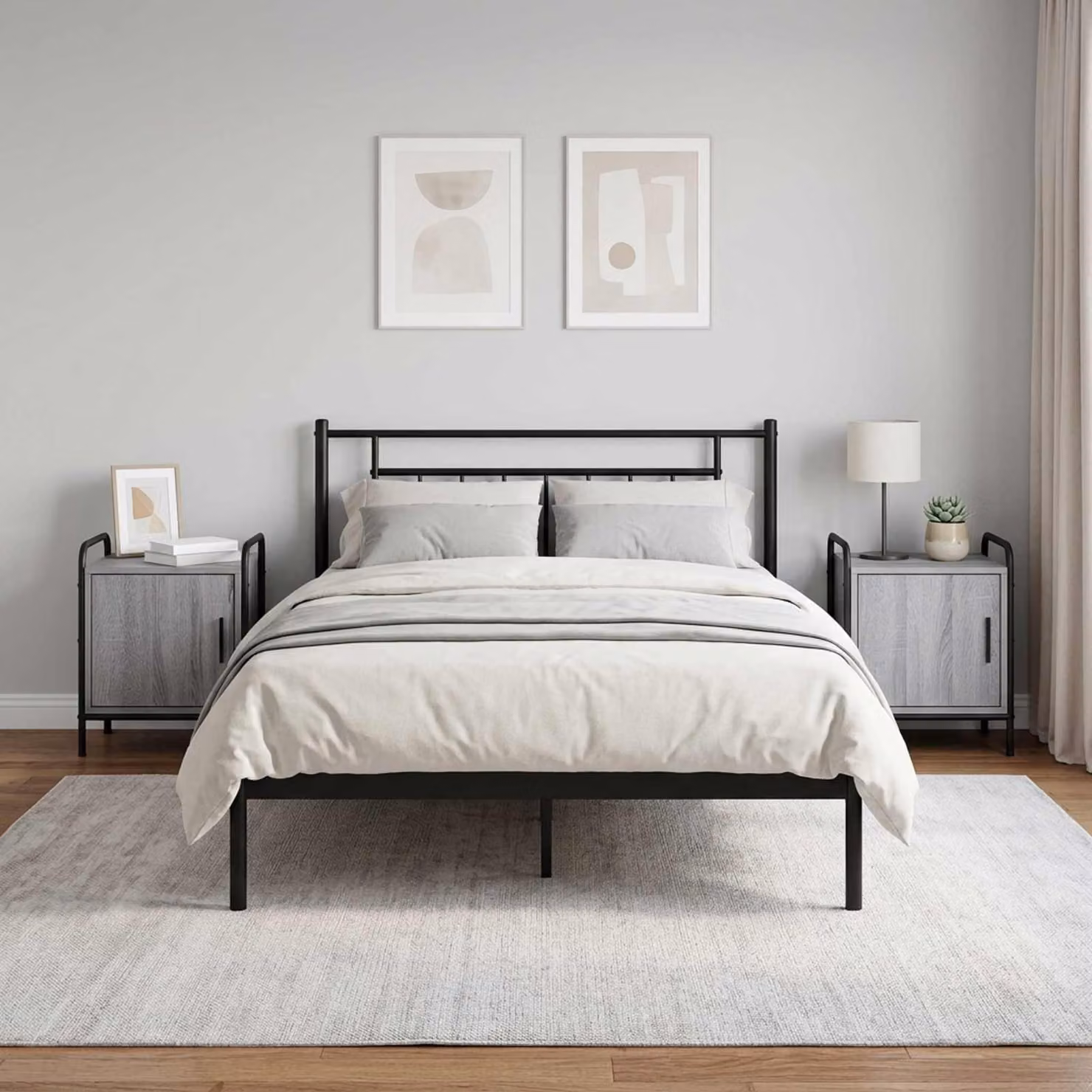 Set di 2 Armadi da Notte vidaXL Moderni in MDF e Metallo, Colore Grigio e Nero, L/P/H: 40 x 30 x 50 cm