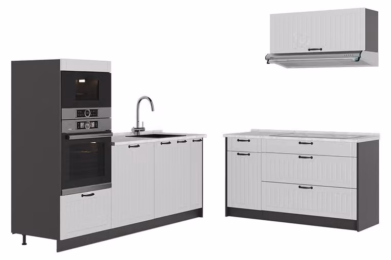 Cucina Vicco Fame-Line Bianco rustico/Antracite 340 cm, PL Marmo, Model 63883