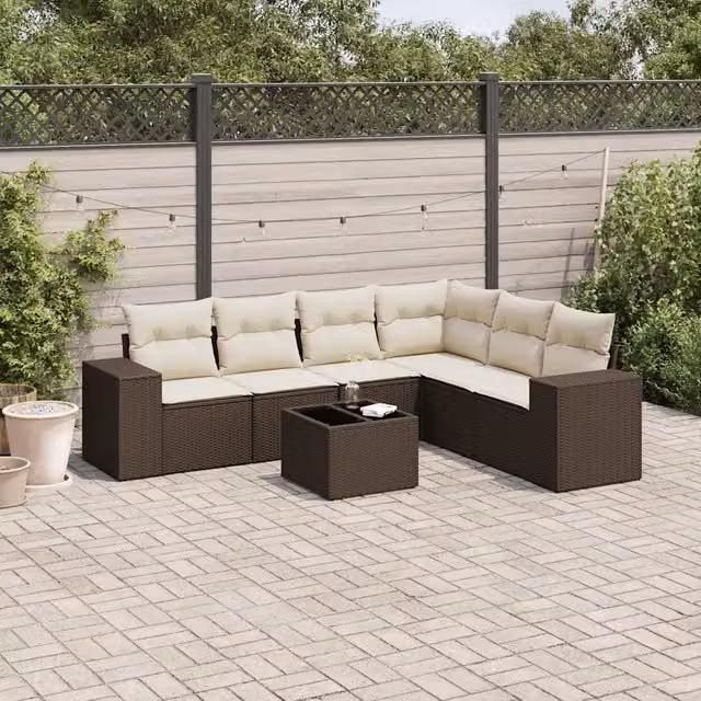 Set Divani da Giardino 7 pz con Cuscini Marrone in Polyrattan 3222622
