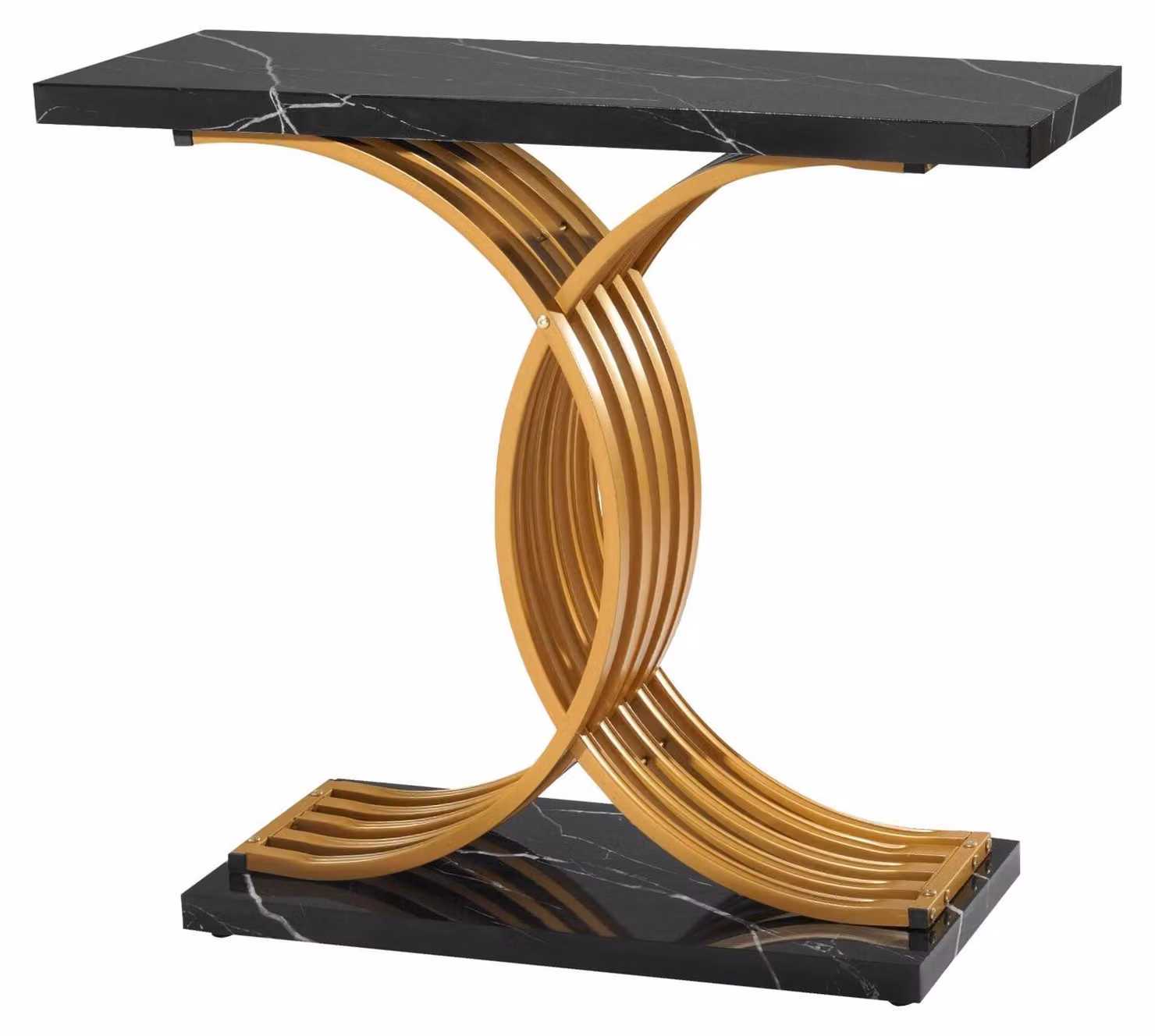 Consolle dorata da 100 cm, scrivania moderna da posizionare dietro il divano, scrivania rettangolare in legno per l'ingresso, tavolino stretto e lungo da divano con gambe in metallo per corridoio, camera da letto, soggiorno, ingresso; facile da montare