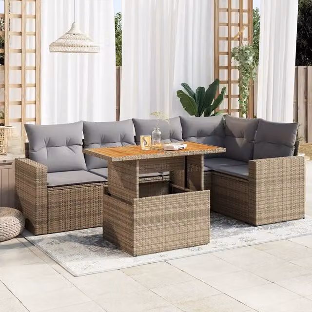 Set Divano da Giardino 6 pz con Cuscini Beige in Polyrattan 3327041