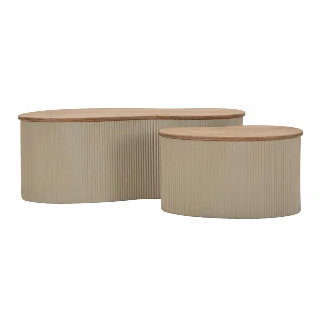 Coppia di tavolini da caffè scandinavi Vikasa Home in legno di gomma e metallo, bianchi e marroni – 2