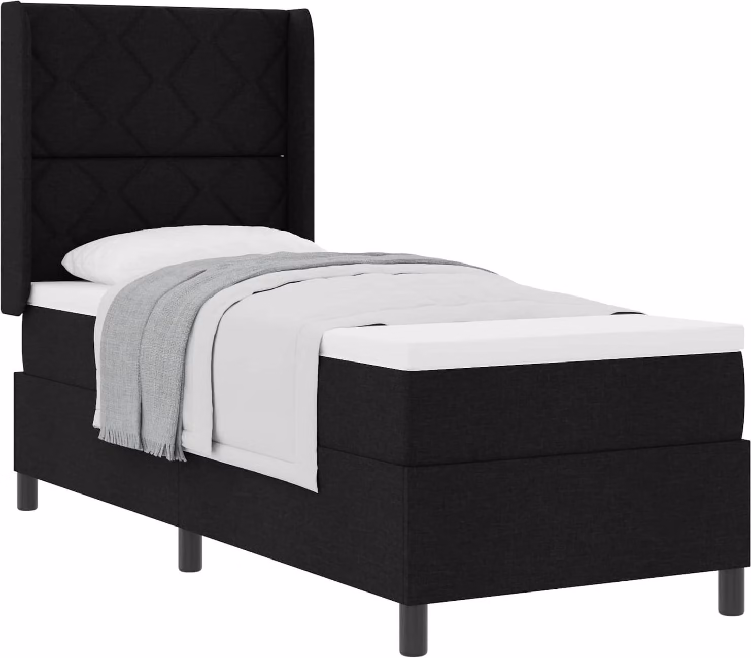 Letto a molle con materasso nero 90 x 190 cm in tessuto