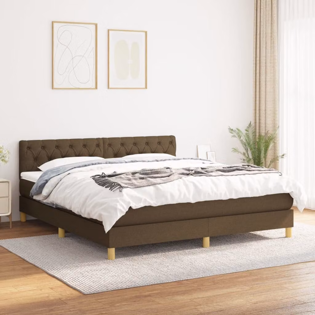 vidaXL Letto Ibrido con Giroletto a Molle e Materasso in Tessuto, Marrone e Bianco, L/P/H: 160 x 200 x 88 cm