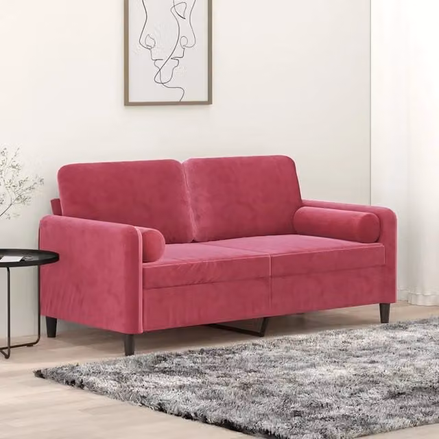 Divano a 2 posti moderno vidaXL in velluto rosso con cuscini e coperture rimovibili