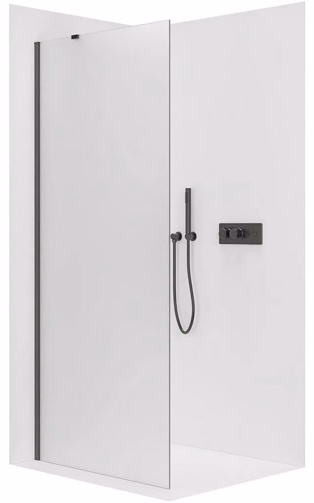 CERANO - Box doccia Walk-in Onyx Y L/P - 8 mm - nero opaco, vetro smerigliato - 80x200 cm