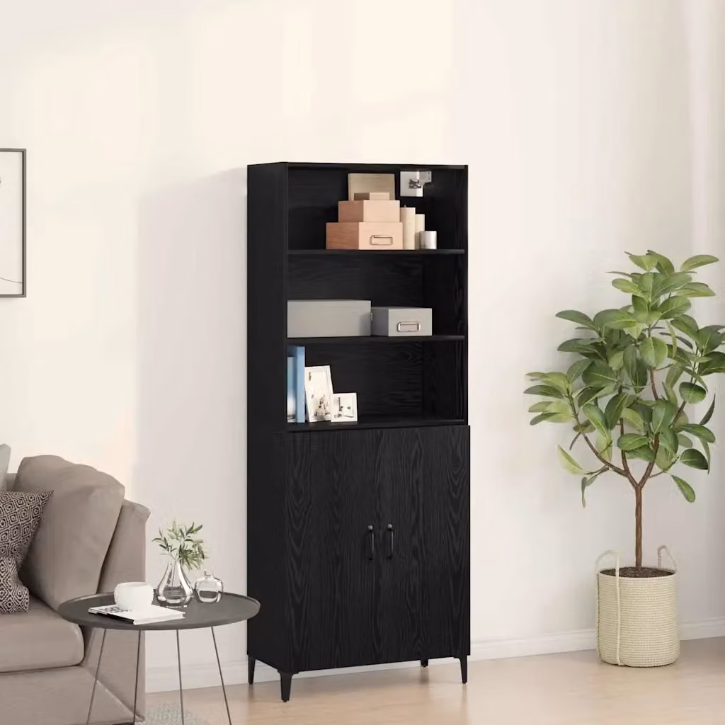 Credenza Buffet Moderno Design In in Rovere e Nero, L: 69,5 cm, P: 32,5 cm, H: 180 cm – 2