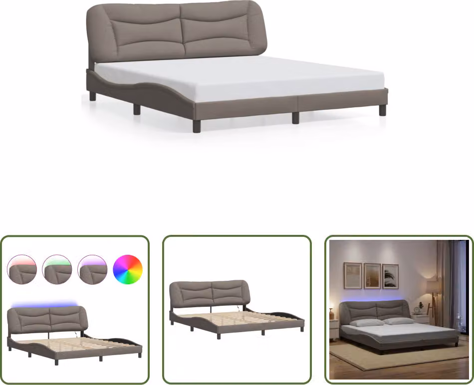 The Living Store Struttura letto con tessuto LED Taupe 180x200 cm