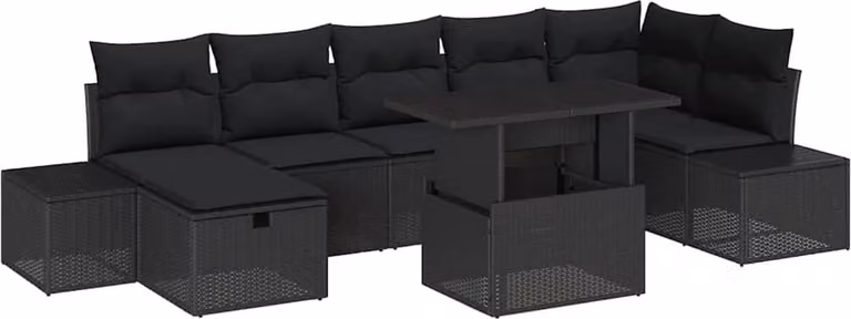 Set Divano da Giardino 8 pcs Nero polyrattan