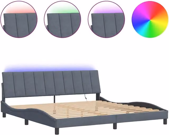 Letto matrimoniale | Letto per adulti | Giroletto con LED senza Materasso Hanko Grigio Scuro 200x200 cm in Velluto