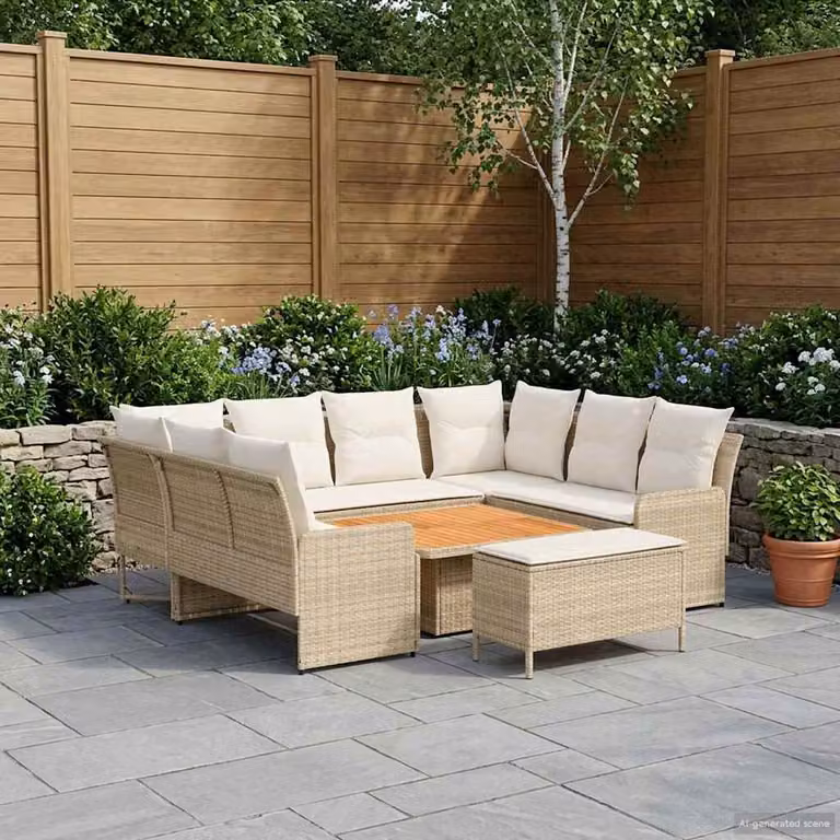 Set di mobili da giardino e soggiorno vidaXL composto da 7 pezzi in rattan PE e legno di acacia, colore beige