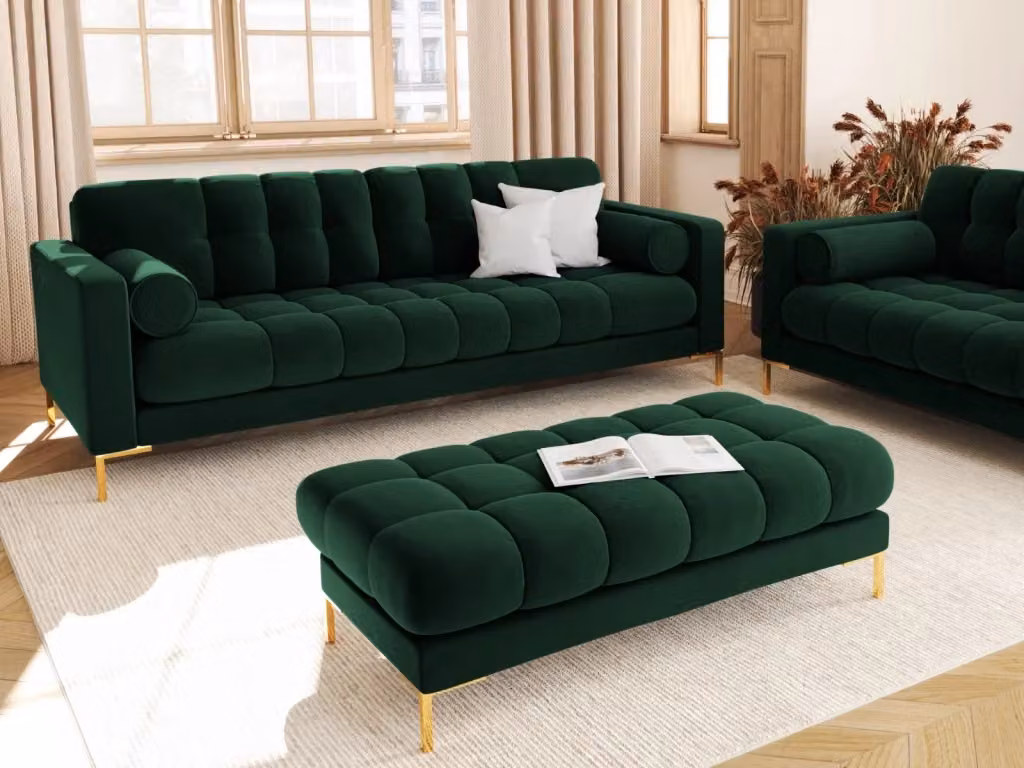 Divano Bali Cosmopolitan Design a 4 posti in velluto verde bottiglia con struttura in metallo e cuscini inclusi L: 217 cm, P: 75 cm, H: 92 cm – 2