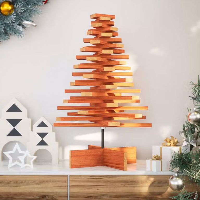 Albero di Natale da tavolo vidaXL in legno di pino massello, marrone, Altezza: 80 cm