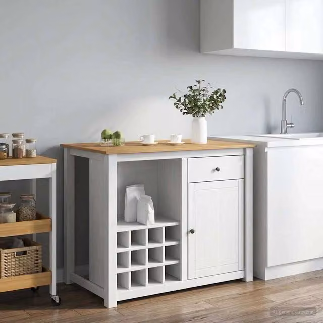 Set isola da cucina PANAMA vidaXL in legno di pino bianco e cera di miele, stile moderno L: 112,0 cm, P: 77,0 cm, H: 90,0 cm – 1