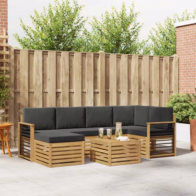 vidaXL Set di divani da esterno 7 pz in legno di acacia con cuscini Bianco e Antracite