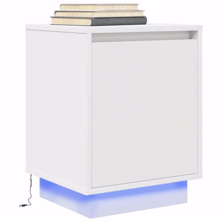 vidaXL Comodino Moderno con Luci LED Bianco e Marrone L/P/H: 38 x 34 x 50 cm