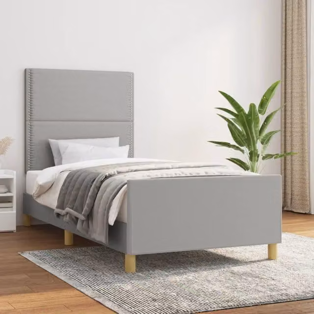 Struttura Letto Design Mania Grigio Chiaro con Giroletto in Tessuto L/P/H: 190 x 90 x 93 cm