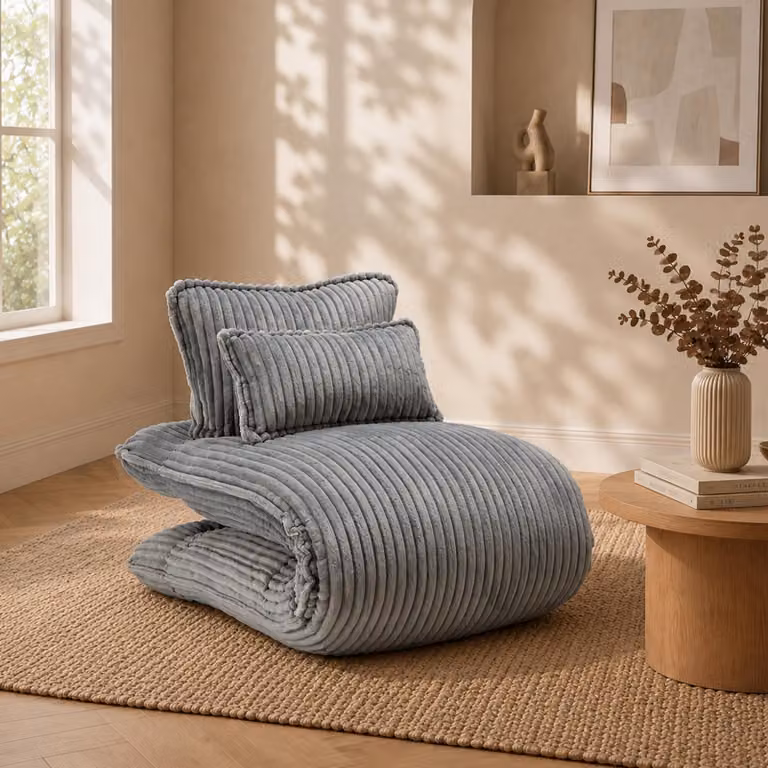 LVHOM: Poltrona reclinabile con funzione letto, 227 cm. Poltrona pieghevole in tessuto cord con struttura in acciaio, utilizzabile come poltrona da pavimento e come letto per ospiti. Include 2 cuscini. Colore: grigio