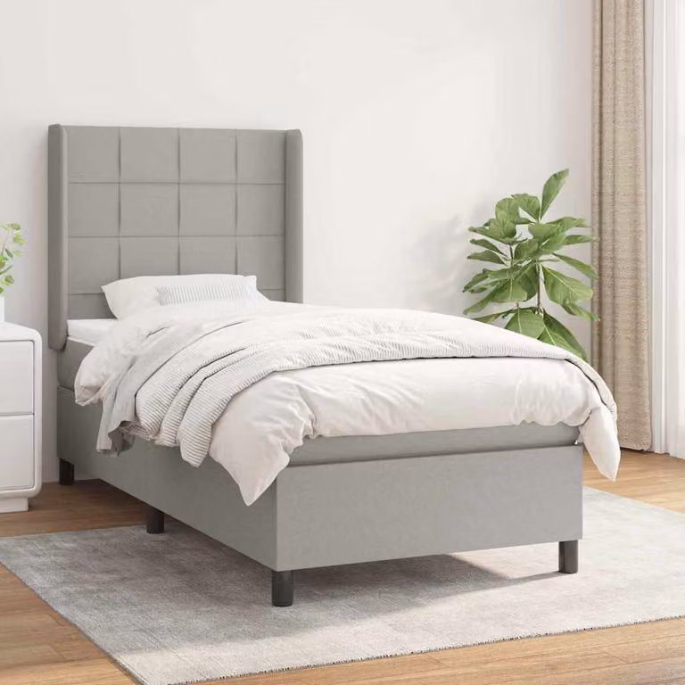 vidaXL Giroletto a Molle con Materasso Ibrido in Tessuto Grigio e Bianco L/P/H: 80 x 200 cm