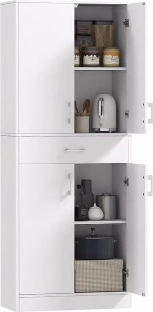 Credenza Cucina Alta con 2 Armadi e Cassetto ¨C zephmum ¨C Bianco