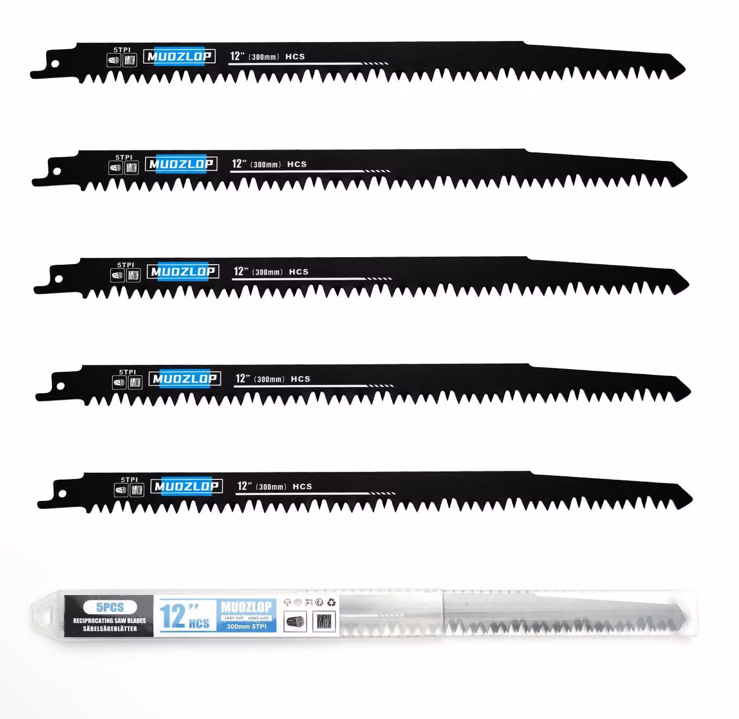 Set di 5 lame per seghetto alternativo da 300 mm, con 5 denti per pollice, adatte per il taglio del legno