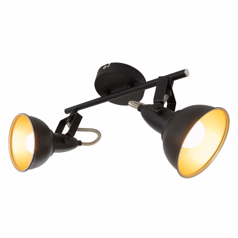 Lampada da soffitto faretto orientabile retrò 2xE14 40W nero-oro metallo Briloner